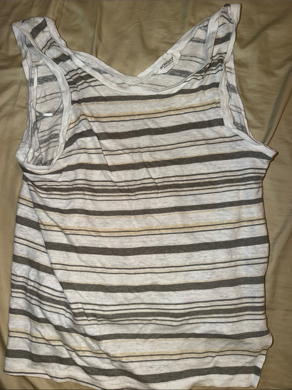 Workshop Republic Clothing White Tank with Gray and Tan Stripes